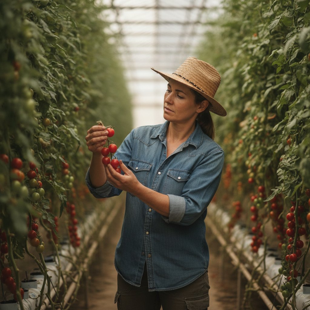 Mexaje greenhouse facility with rows of fresh vegetables